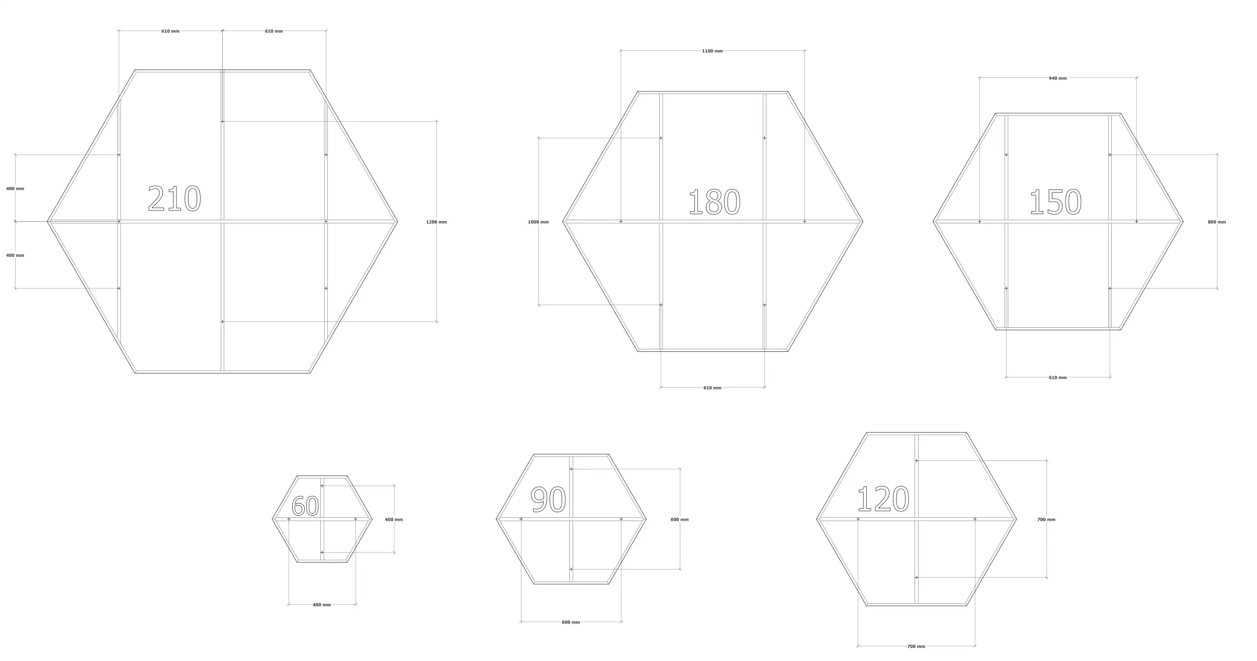 Dimensions Panneaux acoustiques HEXA